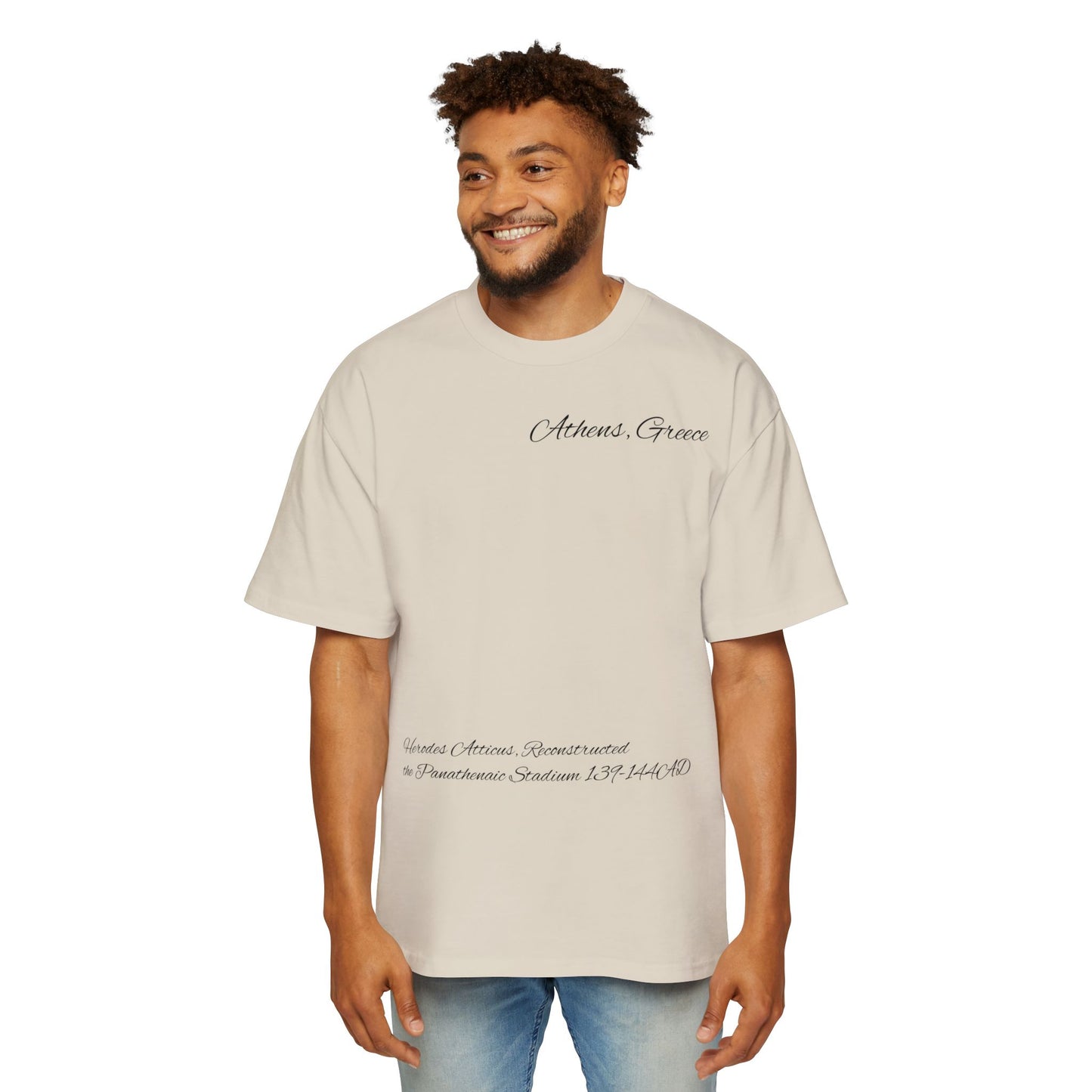 Athens Graphic Men's Heavy Oversized Tee - Panathenaic Stadium Design