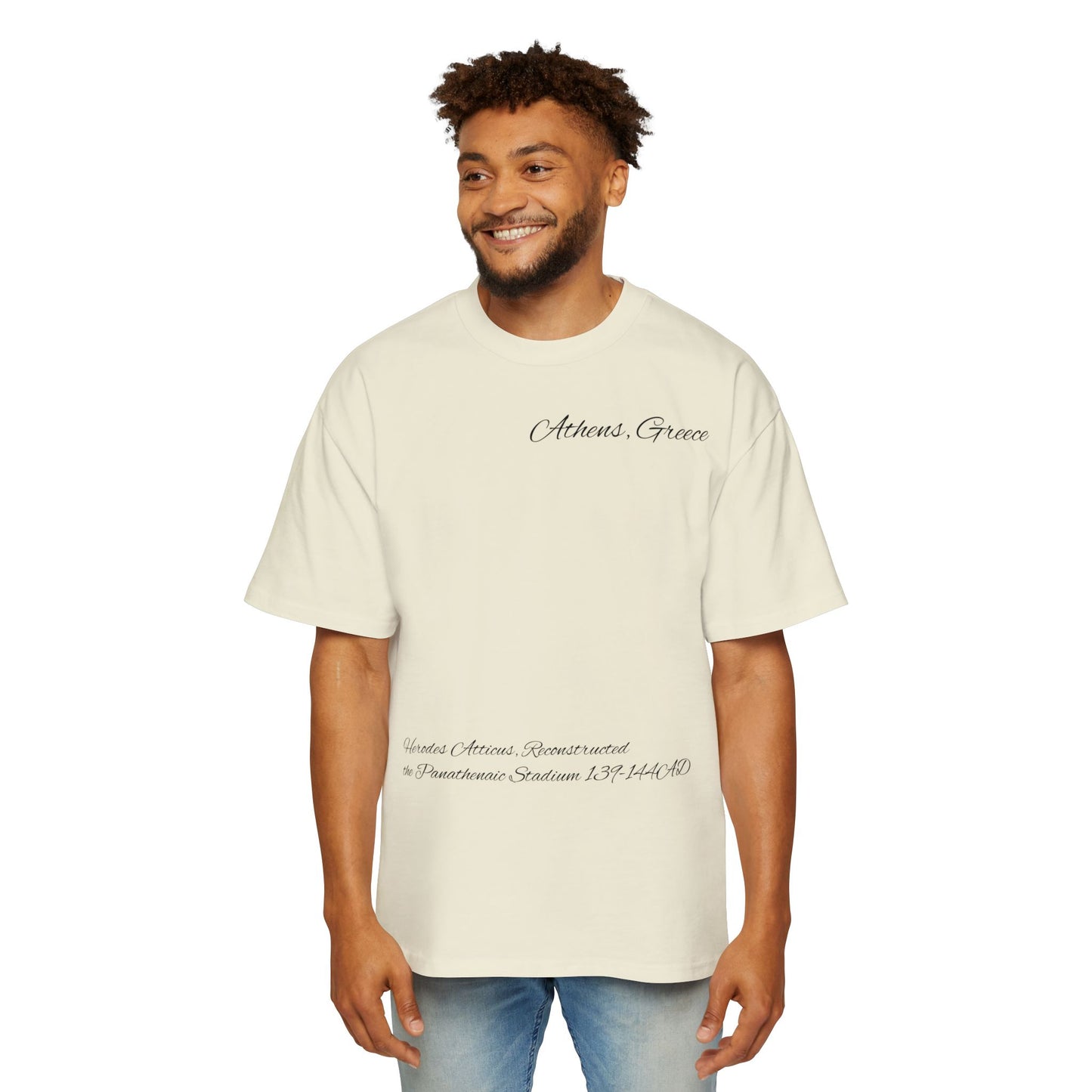 Athens Graphic Men's Heavy Oversized Tee - Panathenaic Stadium Design