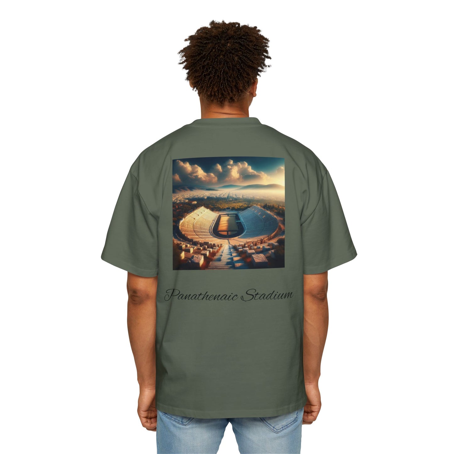 Athens Graphic Men's Heavy Oversized Tee - Panathenaic Stadium Design