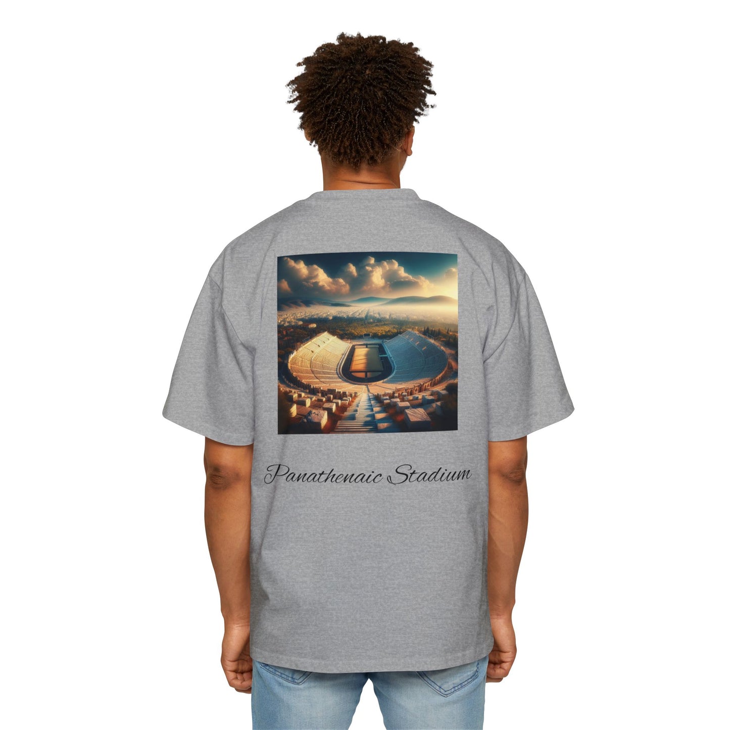 Athens Graphic Men's Heavy Oversized Tee - Panathenaic Stadium Design