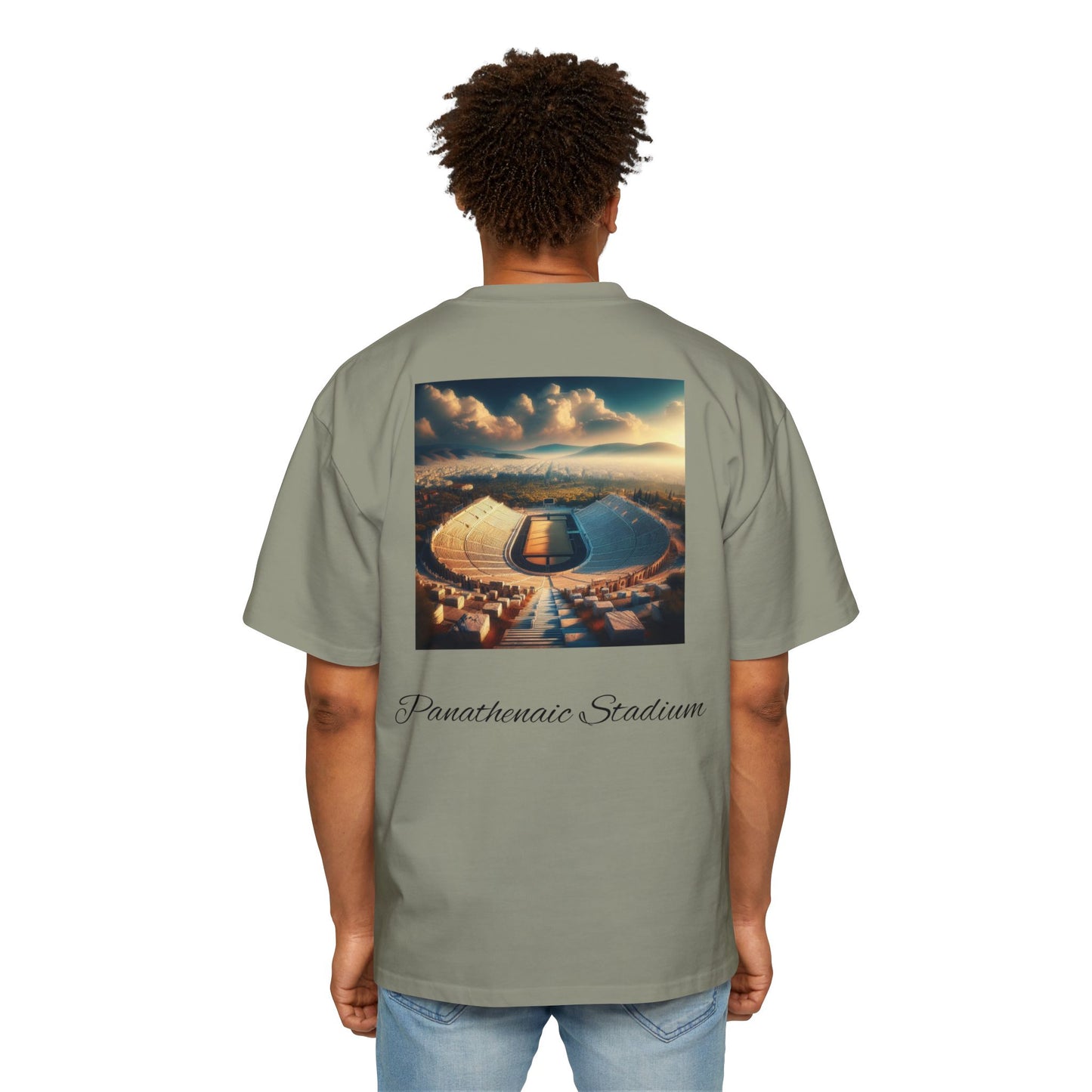 Athens Graphic Men's Heavy Oversized Tee - Panathenaic Stadium Design